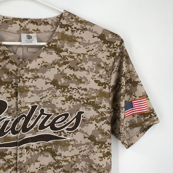 San Diego Padres Mens Shirt XL Kemp Short Sleeve Button Up Camo MLB Baseball - Picture 11 of 15